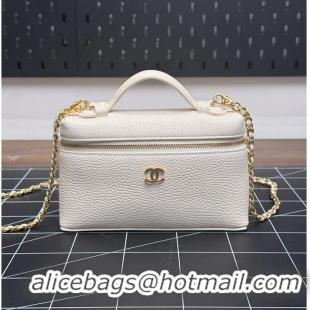 Top Design Chanel Large Vanity with chain Grained Calfskin & Gold-Tone Metal AS6278 White