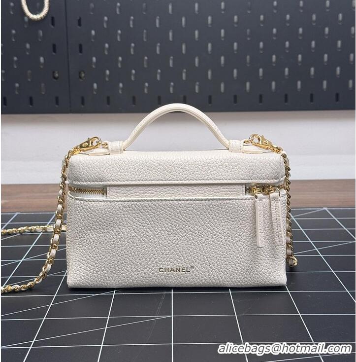Top Design Chanel Large Vanity with chain Grained Calfskin & Gold-Tone Metal AS6278 White