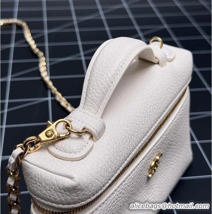 Top Design Chanel Large Vanity with chain Grained Calfskin & Gold-Tone Metal AS6278 White