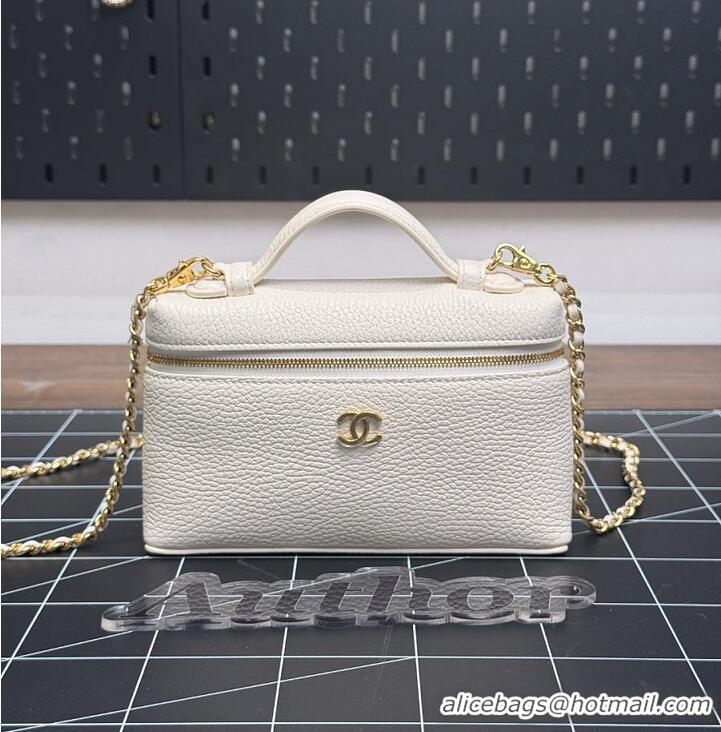 Top Design Chanel Large Vanity with chain Grained Calfskin & Gold-Tone Metal AS6278 White