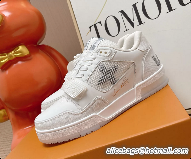 Charming Louis Vuitton LV Trainer Sneakers White Calfskin and Mesh 6062104