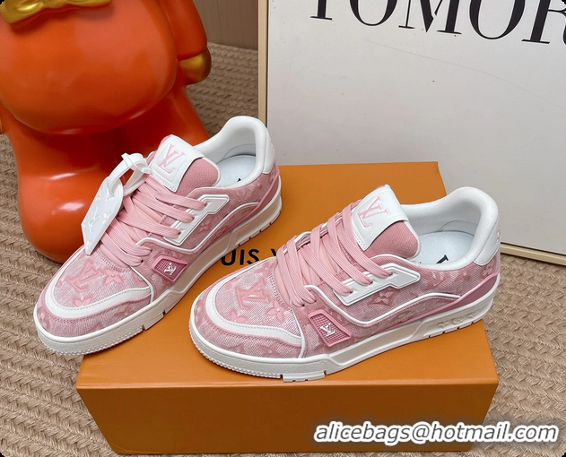 Hot Style Louis Vuitton LV Trainer Sneakers Pink Monogram Denim Canvas 6062104