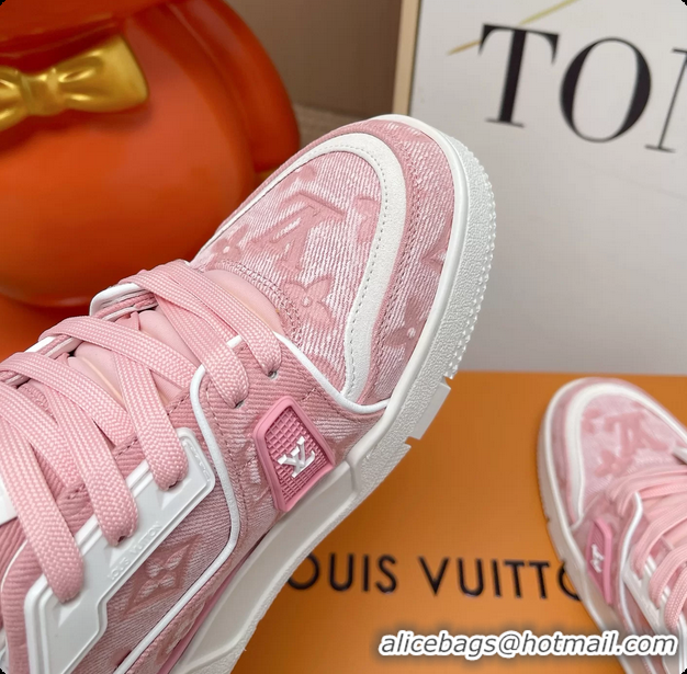 Hot Style Louis Vuitton LV Trainer Sneakers Pink Monogram Denim Canvas 6062104