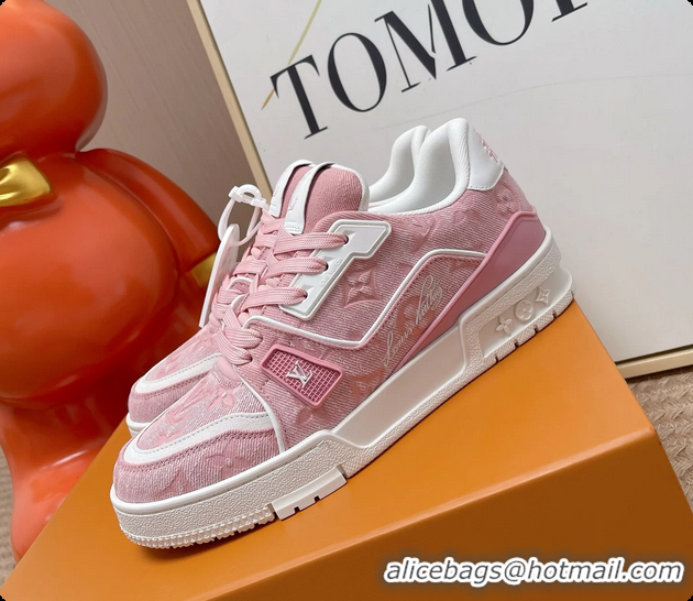 Hot Style Louis Vuitton LV Trainer Sneakers Pink Monogram Denim Canvas 6062104