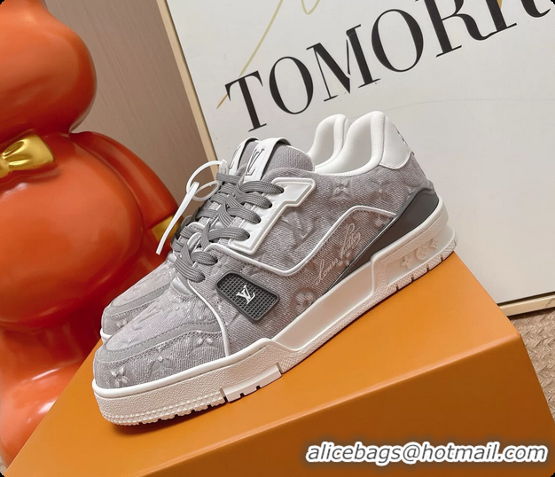 Good Product Louis Vuitton LV Trainer Sneakers Gray Monogram Denim Canvas 6062104