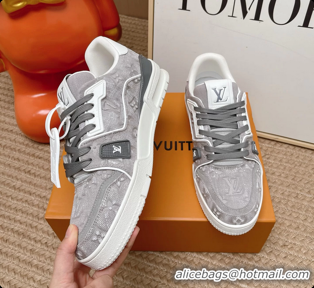 Good Product Louis Vuitton LV Trainer Sneakers Gray Monogram Denim Canvas 6062104
