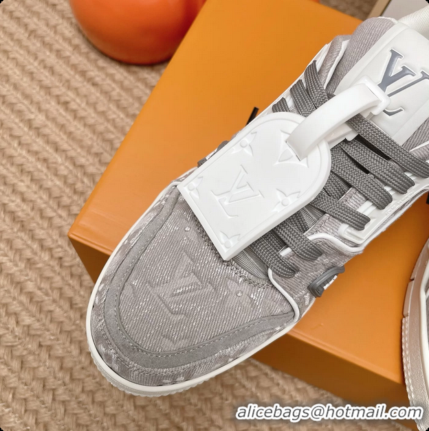 Good Product Louis Vuitton LV Trainer Sneakers Gray Monogram Denim Canvas 6062104