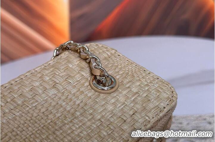 Top Quality Chanel Classic Long Vanity with Chain Braided Raffia & Gold-Tone Metal AS6279 Beige