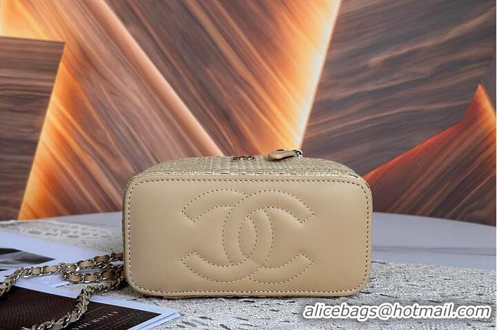 Top Quality Chanel Classic Long Vanity with Chain Braided Raffia & Gold-Tone Metal AS6279 Beige