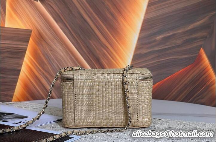 Top Quality Chanel Classic Long Vanity with Chain Braided Raffia & Gold-Tone Metal AS6279 Beige