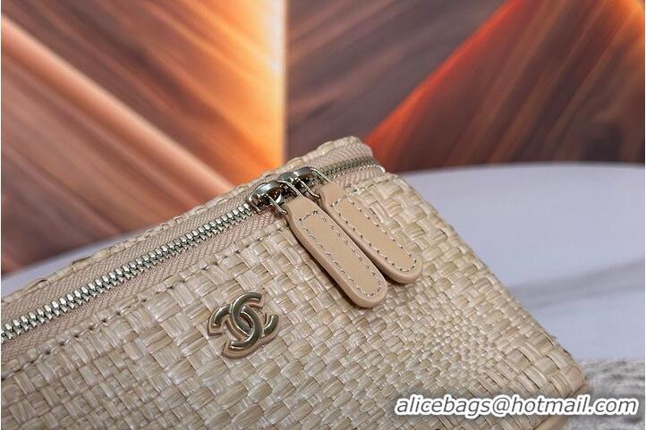 Top Quality Chanel Classic Long Vanity with Chain Braided Raffia & Gold-Tone Metal AS6279 Beige