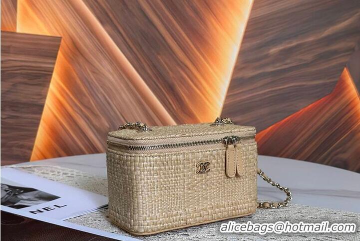 Top Quality Chanel Classic Long Vanity with Chain Braided Raffia & Gold-Tone Metal AS6279 Beige