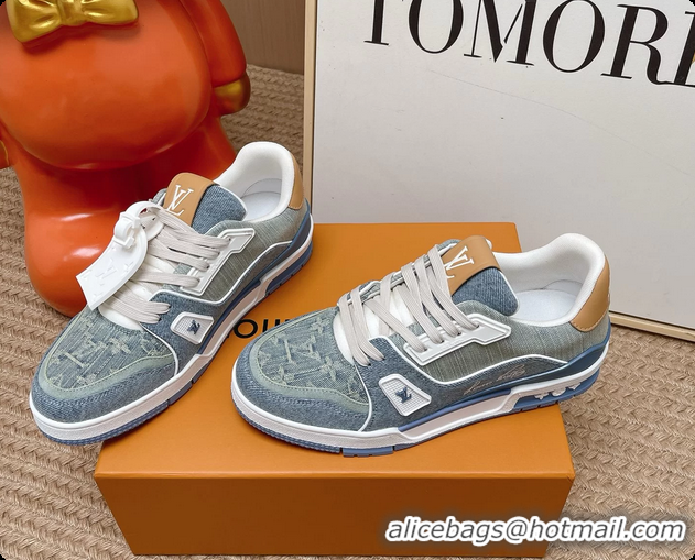 Sumptuous Louis Vuitton LV Trainer Sneakers Denim Blue Fabric 6062104