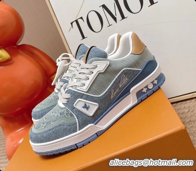 Sumptuous Louis Vuitton LV Trainer Sneakers Denim Blue Fabric 6062104