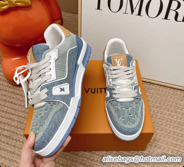 Sumptuous Louis Vuitton LV Trainer Sneakers Denim Blue Fabric 6062104