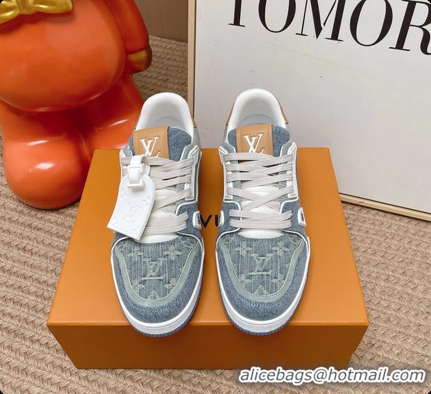 Sumptuous Louis Vuitton LV Trainer Sneakers Denim Blue Fabric 6062104