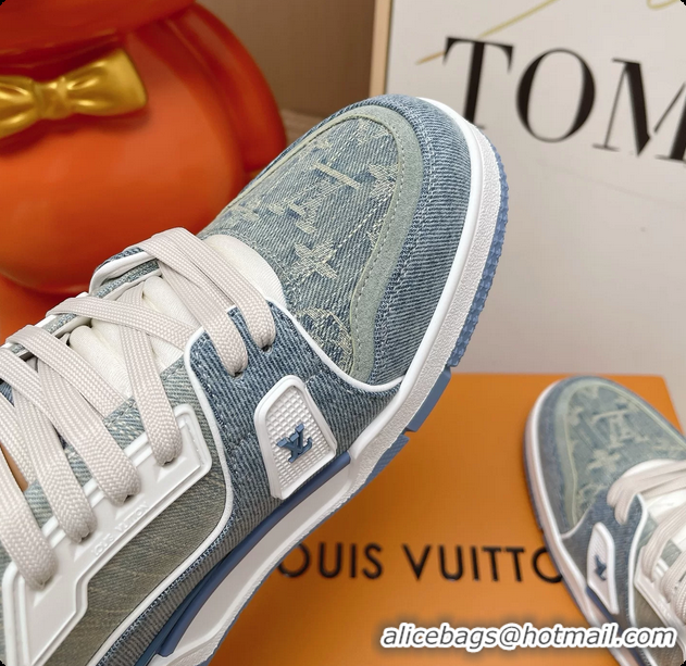 Sumptuous Louis Vuitton LV Trainer Sneakers Denim Blue Fabric 6062104