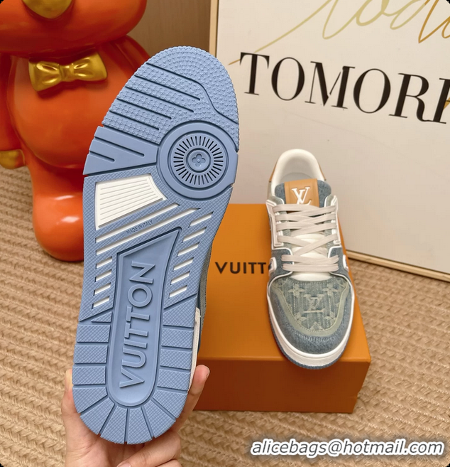 Sumptuous Louis Vuitton LV Trainer Sneakers Denim Blue Fabric 6062104