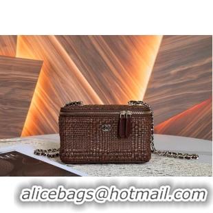 Good Taste Chanel Classic Long Vanity with Chain Braided Raffia & Gold-Tone Metal AS6279 Brown