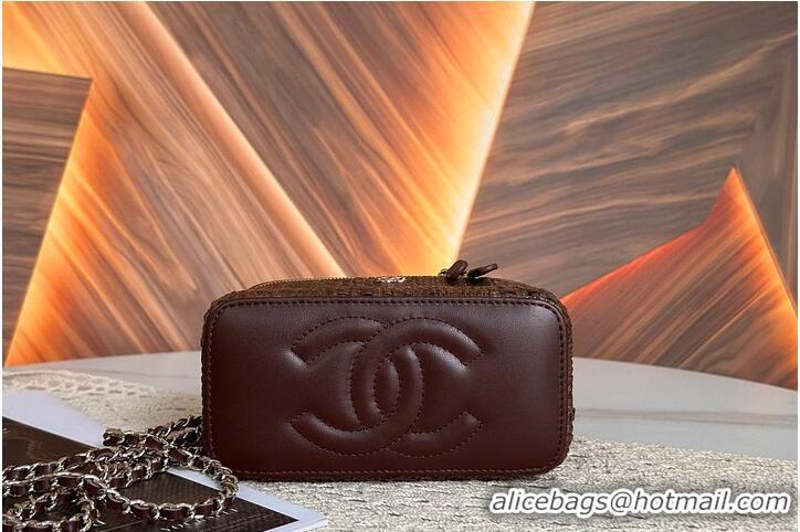 Good Taste Chanel Classic Long Vanity with Chain Braided Raffia & Gold-Tone Metal AS6279 Brown