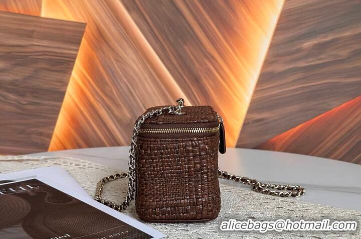 Good Taste Chanel Classic Long Vanity with Chain Braided Raffia & Gold-Tone Metal AS6279 Brown