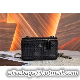 Promotional Chanel Classic Long Vanity with Chain Braided Raffia & Gold-Tone Metal AS6279 Black