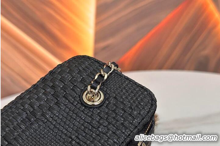 Promotional Chanel Classic Long Vanity with Chain Braided Raffia & Gold-Tone Metal AS6279 Black