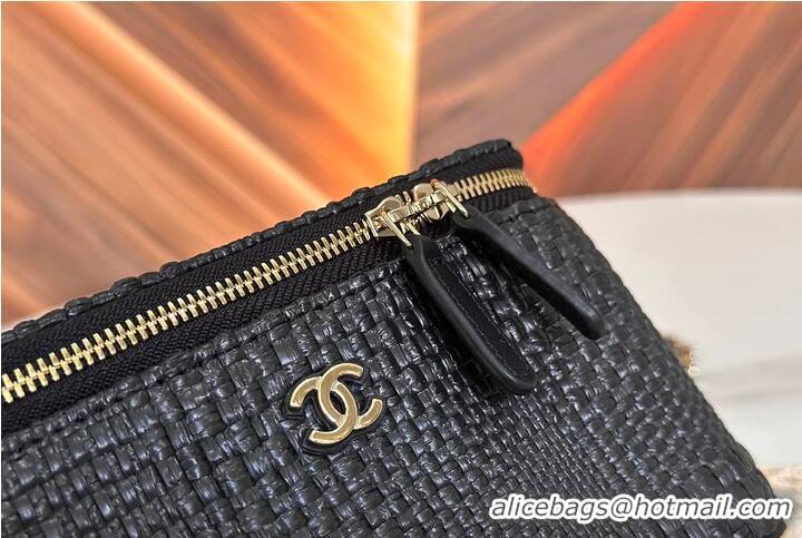 Promotional Chanel Classic Long Vanity with Chain Braided Raffia & Gold-Tone Metal AS6279 Black