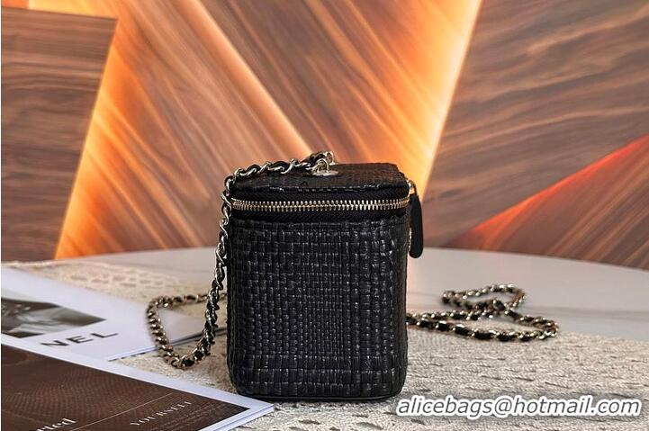 Promotional Chanel Classic Long Vanity with Chain Braided Raffia & Gold-Tone Metal AS6279 Black