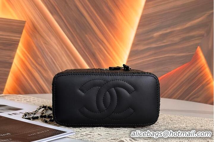 Promotional Chanel Classic Long Vanity with Chain Braided Raffia & Gold-Tone Metal AS6279 Black