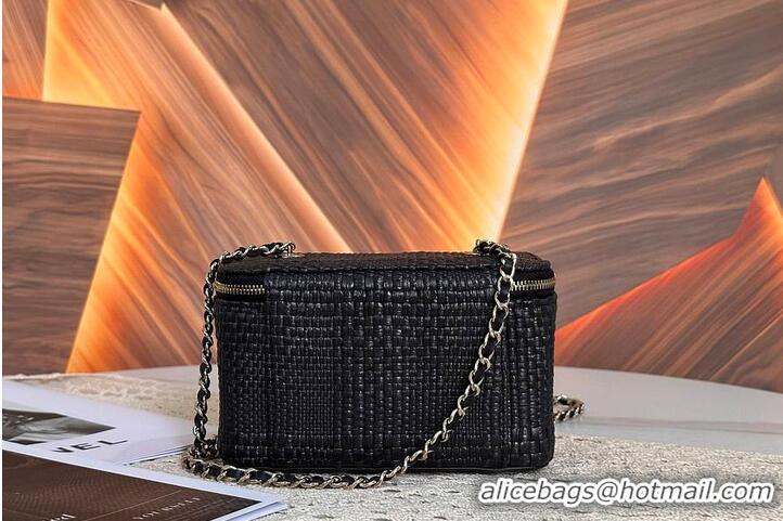 Promotional Chanel Classic Long Vanity with Chain Braided Raffia & Gold-Tone Metal AS6279 Black