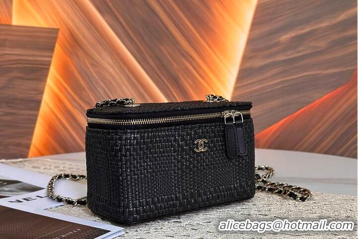 Promotional Chanel Classic Long Vanity with Chain Braided Raffia & Gold-Tone Metal AS6279 Black