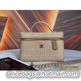 Buy Cheap Chanel Classic Long Vanity with Chain Braided Raffia & Gold-Tone Metal AS6280 Black