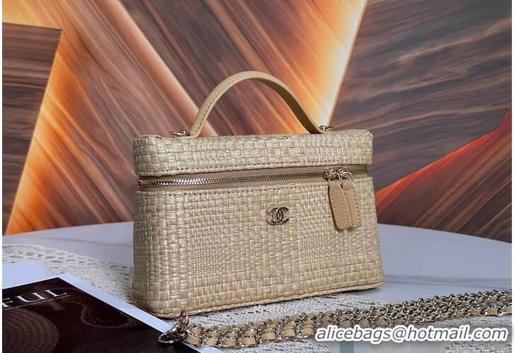 Buy Cheap Chanel Classic Long Vanity with Chain Braided Raffia & Gold-Tone Metal AS6280 Black