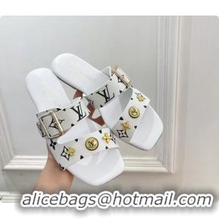 Duplicate Louis Vuitton White Monogram Canvas Flat Slides Sandals 6062105