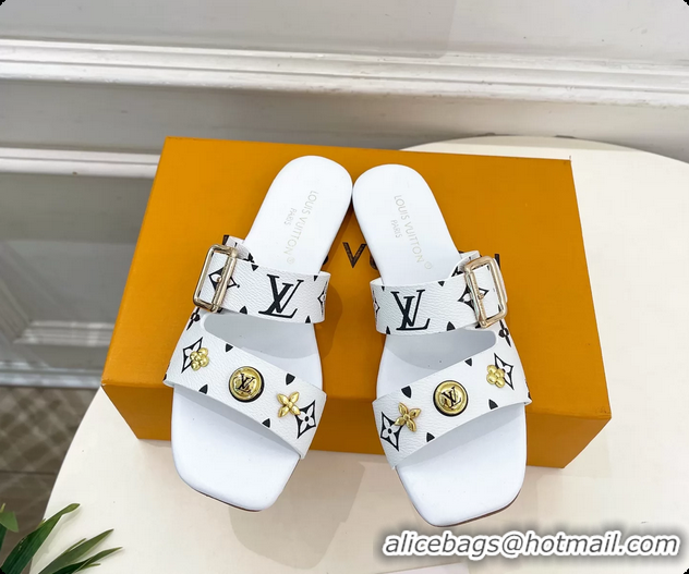 Duplicate Louis Vuitton White Monogram Canvas Flat Slides Sandals 6062105