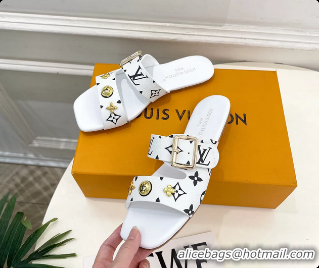 Duplicate Louis Vuitton White Monogram Canvas Flat Slides Sandals 6062105