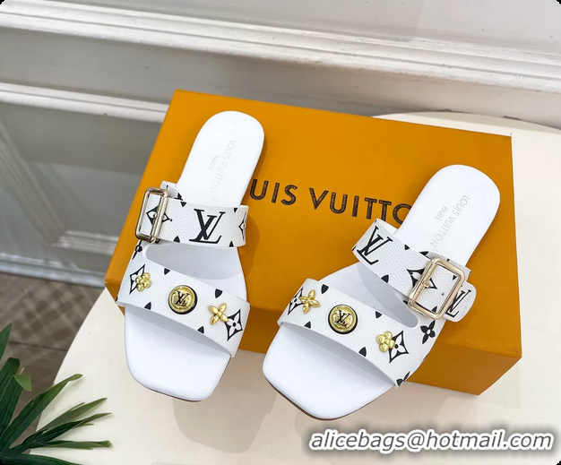 Duplicate Louis Vuitton White Monogram Canvas Flat Slides Sandals 6062105