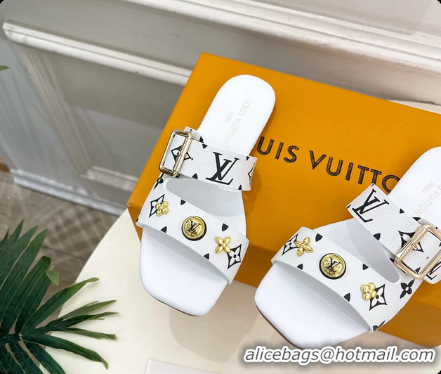 Duplicate Louis Vuitton White Monogram Canvas Flat Slides Sandals 6062105