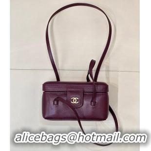 Grade Quality Chanel Long Vanity with Leather Strap Grained Shiny Calfskin & Gold-Tone Metal AS6282 Burgundy
