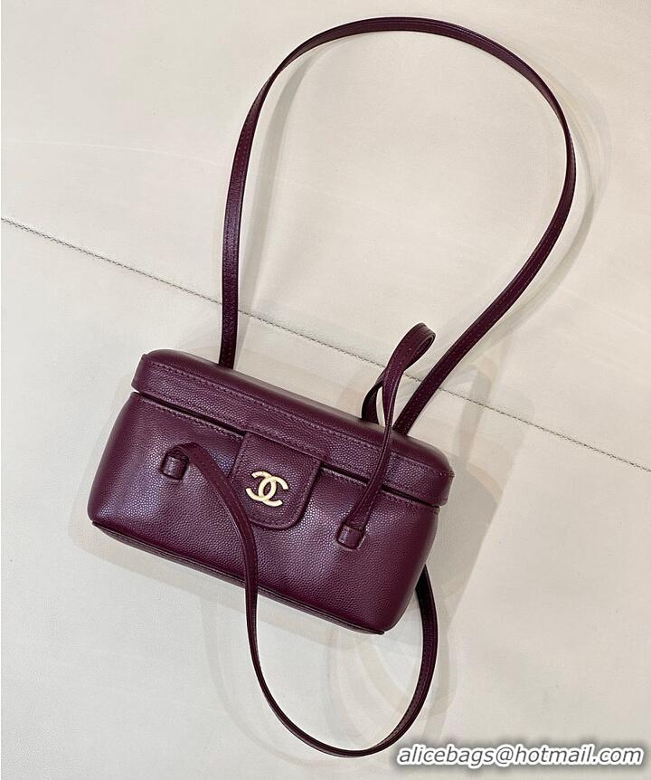 Grade Quality Chanel Long Vanity with Leather Strap Grained Shiny Calfskin & Gold-Tone Metal AS6282 Burgundy