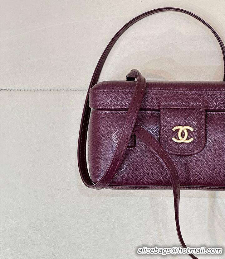 Grade Quality Chanel Long Vanity with Leather Strap Grained Shiny Calfskin & Gold-Tone Metal AS6282 Burgundy