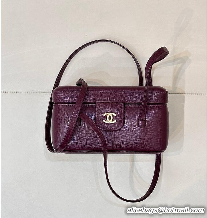 Grade Quality Chanel Long Vanity with Leather Strap Grained Shiny Calfskin & Gold-Tone Metal AS6282 Burgundy