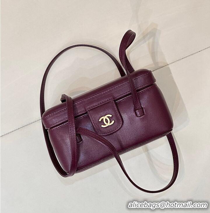 Grade Quality Chanel Long Vanity with Leather Strap Grained Shiny Calfskin & Gold-Tone Metal AS6282 Burgundy