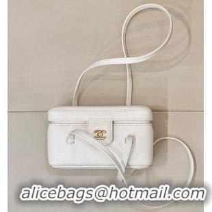 Market Sells Chanel Long Vanity with Leather Strap Grained Shiny Calfskin & Gold-Tone Metal AS6282 White