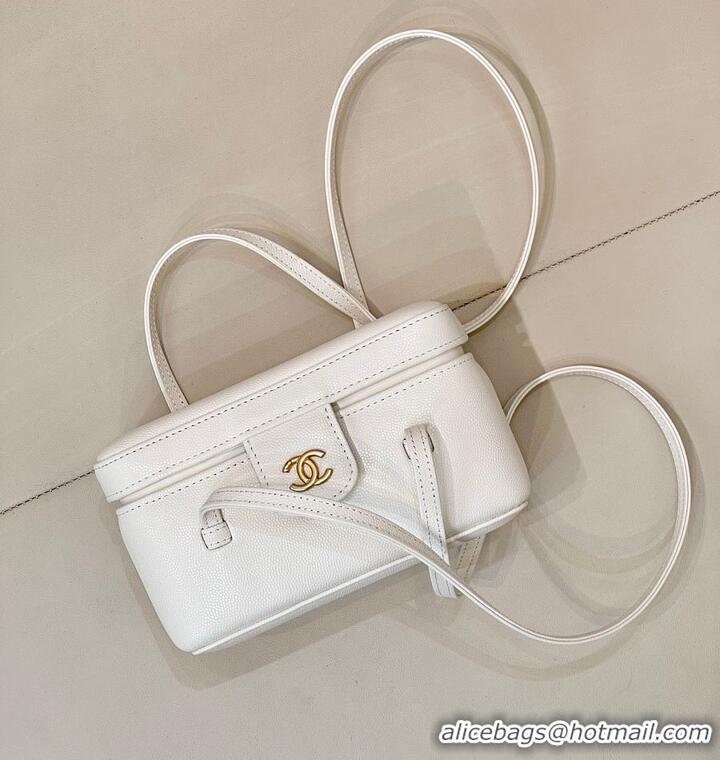 Market Sells Chanel Long Vanity with Leather Strap Grained Shiny Calfskin & Gold-Tone Metal AS6282 White