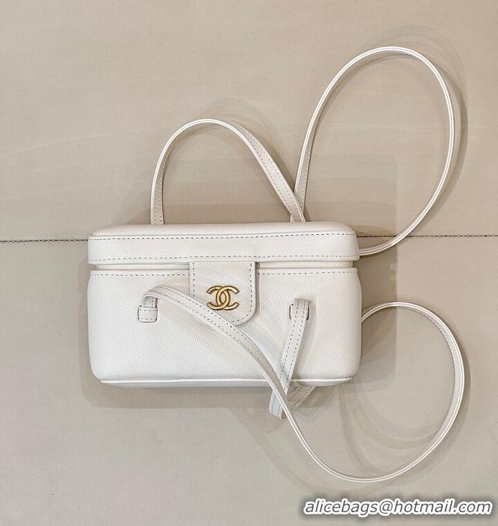 Market Sells Chanel Long Vanity with Leather Strap Grained Shiny Calfskin & Gold-Tone Metal AS6282 White
