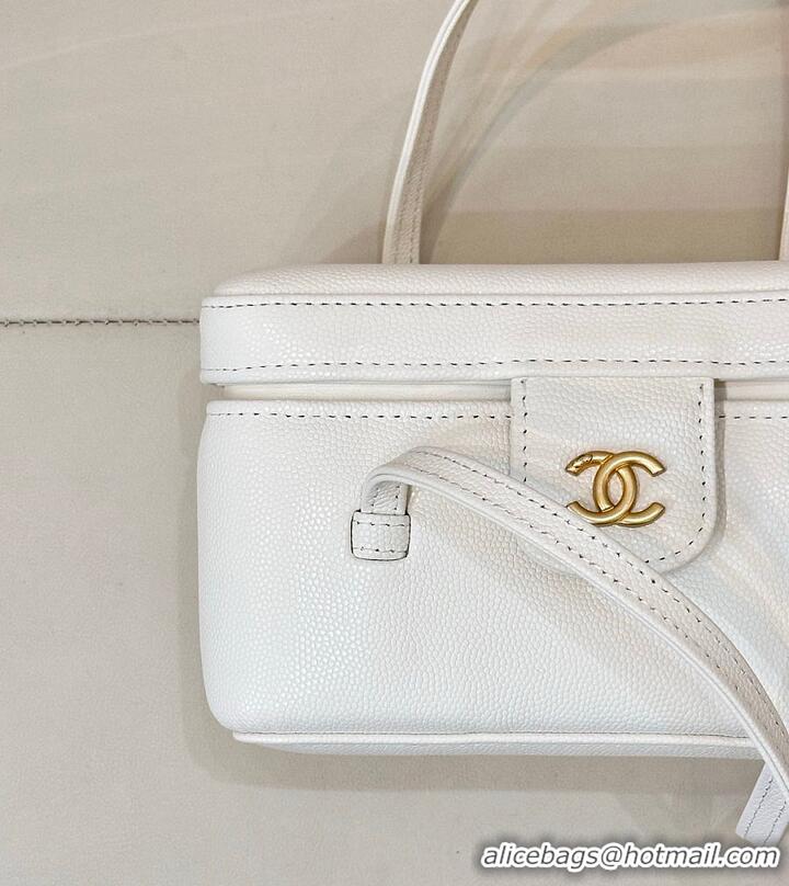 Market Sells Chanel Long Vanity with Leather Strap Grained Shiny Calfskin & Gold-Tone Metal AS6282 White