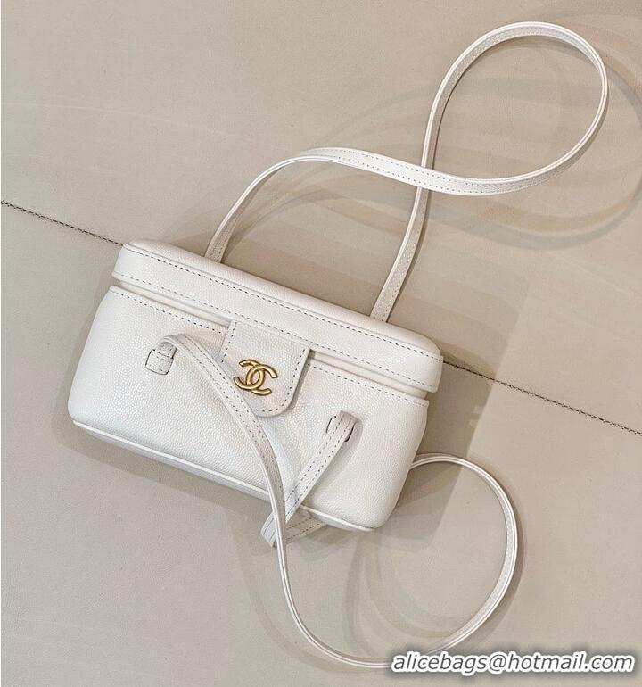 Market Sells Chanel Long Vanity with Leather Strap Grained Shiny Calfskin & Gold-Tone Metal AS6282 White