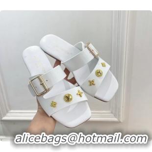 Shop Cheap Louis Vuitton White Calfskin Leather Flat Slides Sandals 6062105